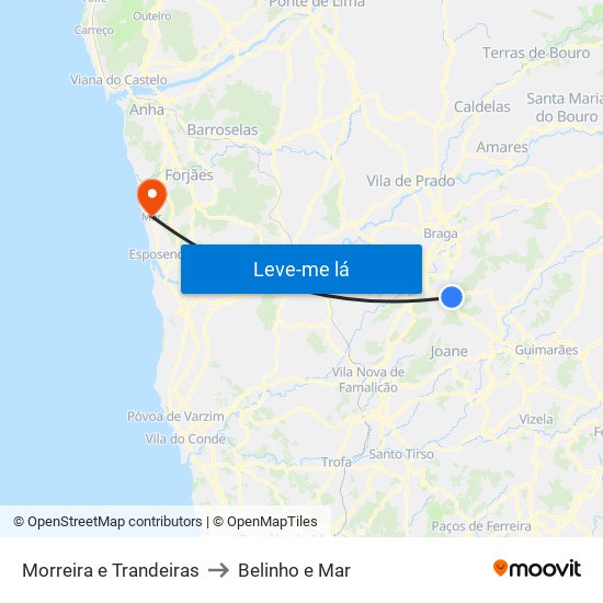 Morreira e Trandeiras to Belinho e Mar map