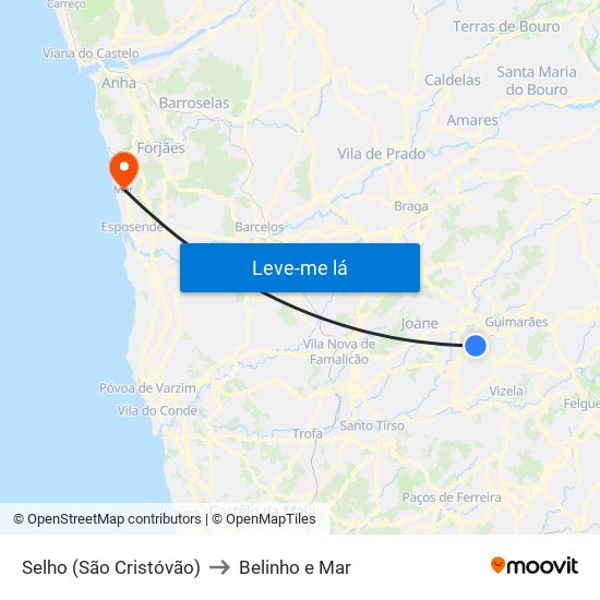 Selho (São Cristóvão) to Belinho e Mar map