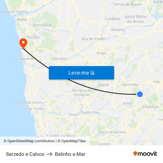 Serzedo e Calvos to Belinho e Mar map