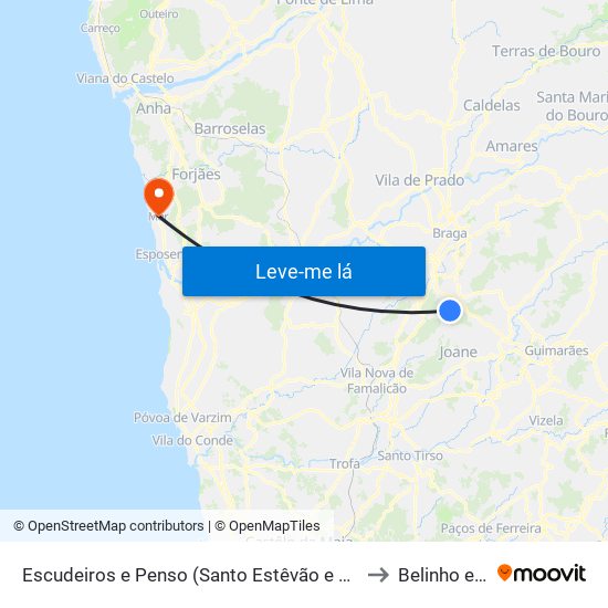 Escudeiros e Penso (Santo Estêvão e São Vicente) to Belinho e Mar map