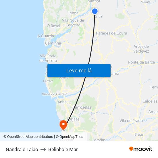 Gandra e Taião to Belinho e Mar map