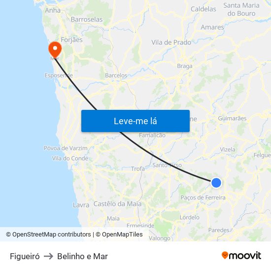 Figueiró to Belinho e Mar map