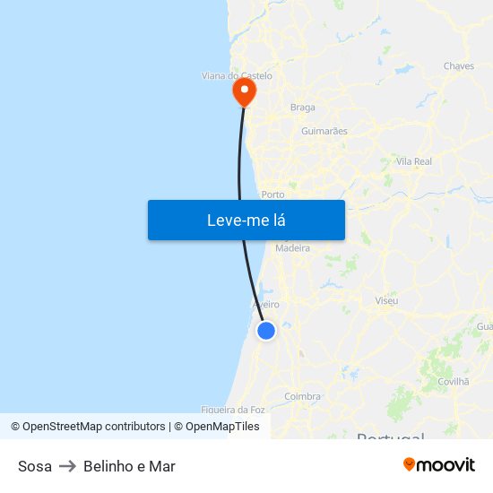 Sosa to Belinho e Mar map