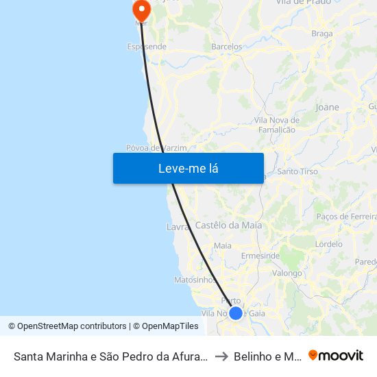 Santa Marinha e São Pedro da Afurada to Belinho e Mar map