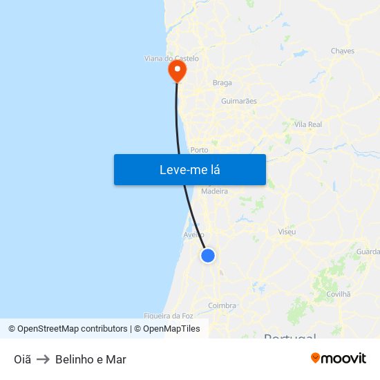 Oiã to Belinho e Mar map