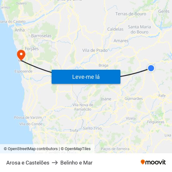 Arosa e Castelões to Belinho e Mar map