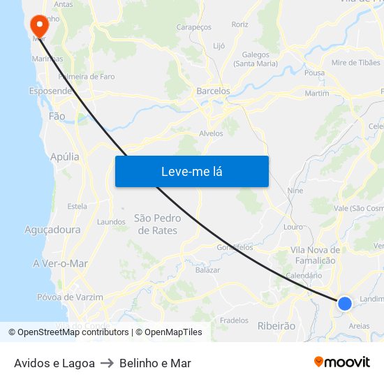 Avidos e Lagoa to Belinho e Mar map