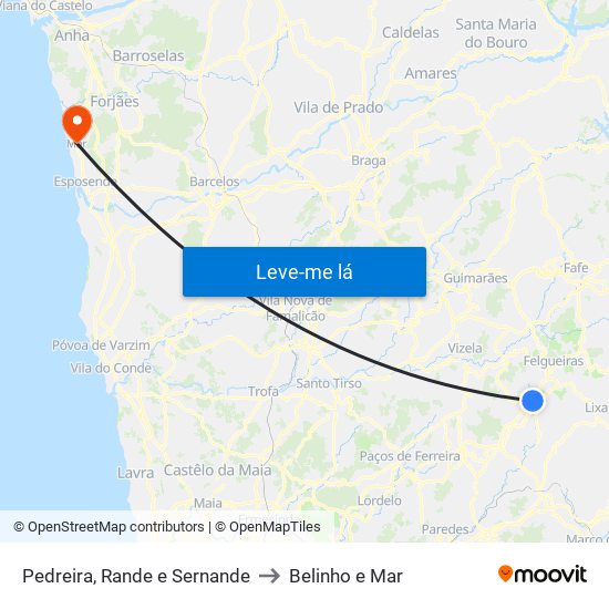 Pedreira, Rande e Sernande to Belinho e Mar map
