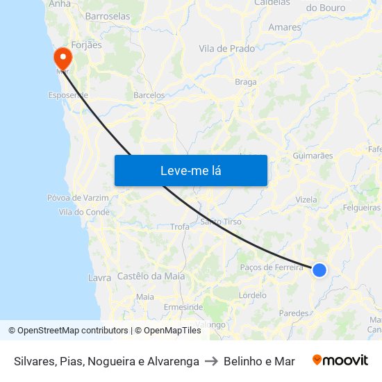 Silvares, Pias, Nogueira e Alvarenga to Belinho e Mar map