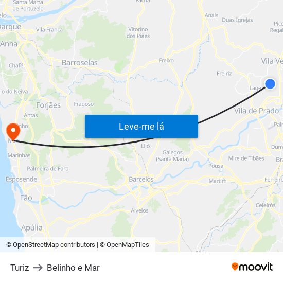 Turiz to Belinho e Mar map