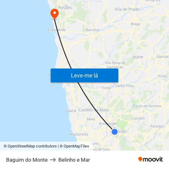 Baguim do Monte to Belinho e Mar map