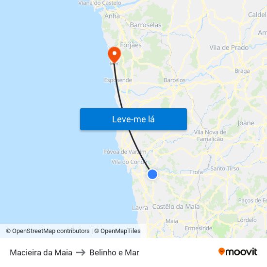 Macieira da Maia to Belinho e Mar map