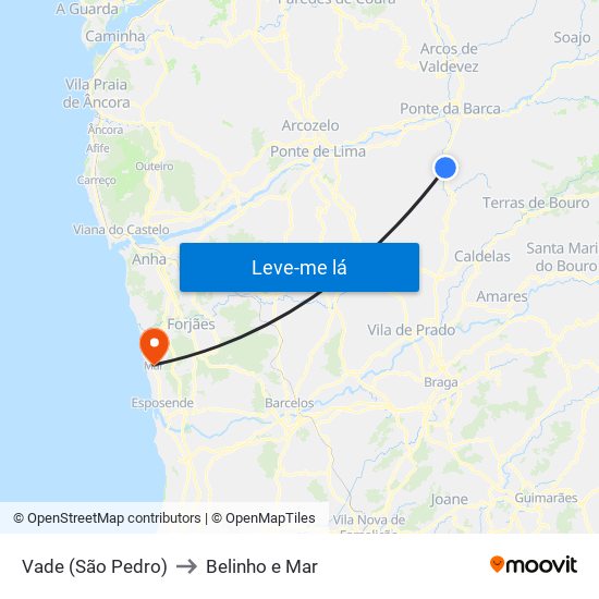 Vade (São Pedro) to Belinho e Mar map