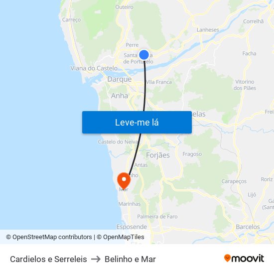 Cardielos e Serreleis to Belinho e Mar map