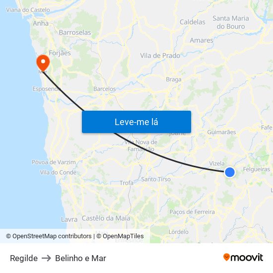 Regilde to Belinho e Mar map