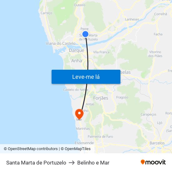 Santa Marta de Portuzelo to Belinho e Mar map