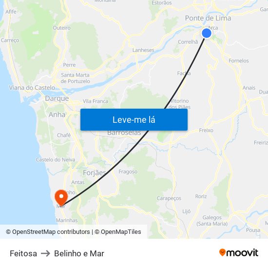Feitosa to Belinho e Mar map