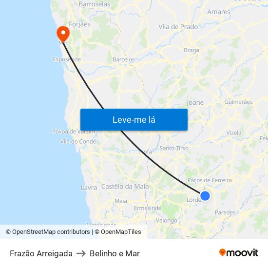 Frazão Arreigada to Belinho e Mar map