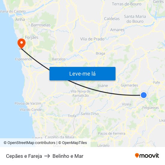 Cepães e Fareja to Belinho e Mar map