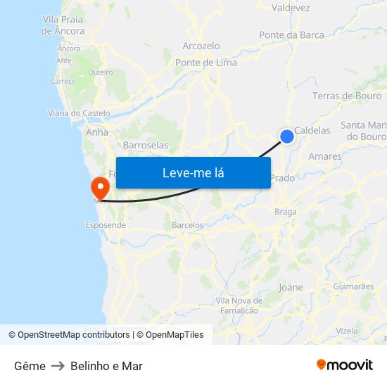Gême to Belinho e Mar map
