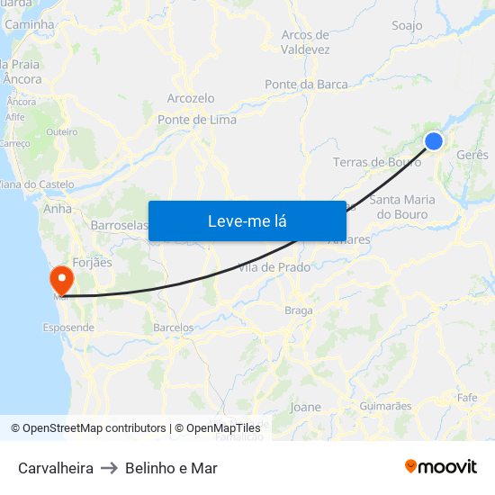 Carvalheira to Belinho e Mar map