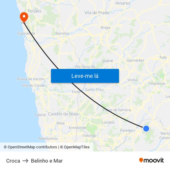Croca to Belinho e Mar map