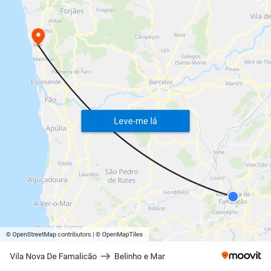 Vila Nova De Famalicão to Belinho e Mar map