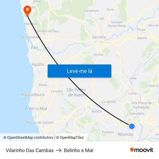 Vilarinho Das Cambas to Belinho e Mar map