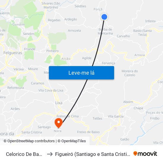 Celorico De Basto to Figueiró (Santiago e Santa Cristina) map