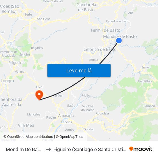 Mondim De Basto to Figueiró (Santiago e Santa Cristina) map