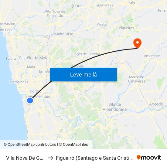 Vila Nova De Gaia to Figueiró (Santiago e Santa Cristina) map