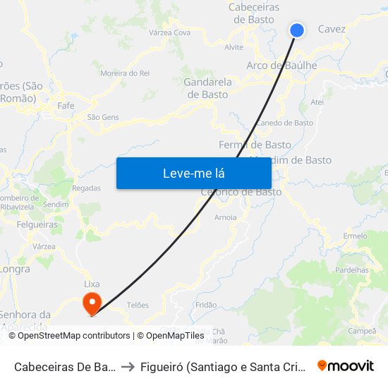 Cabeceiras De Basto to Figueiró (Santiago e Santa Cristina) map