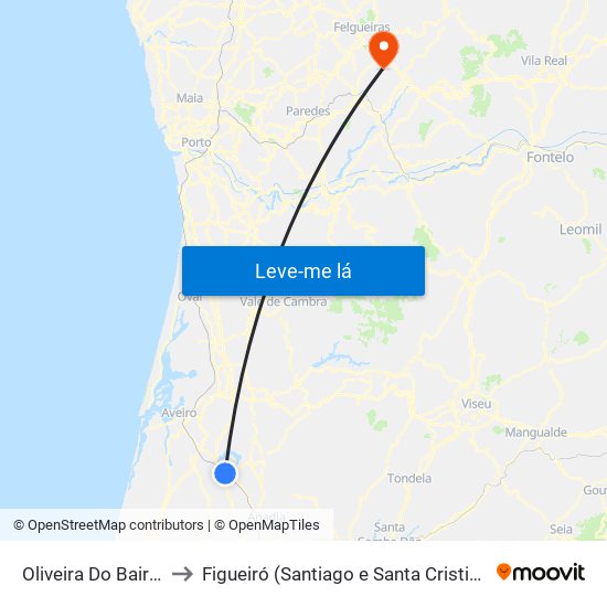 Oliveira Do Bairro to Figueiró (Santiago e Santa Cristina) map