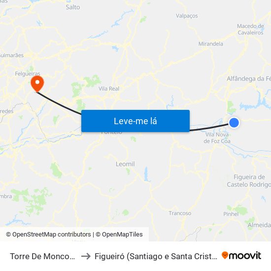Torre De Moncorvo to Figueiró (Santiago e Santa Cristina) map