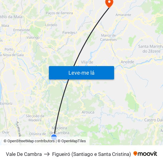 Vale De Cambra to Figueiró (Santiago e Santa Cristina) map