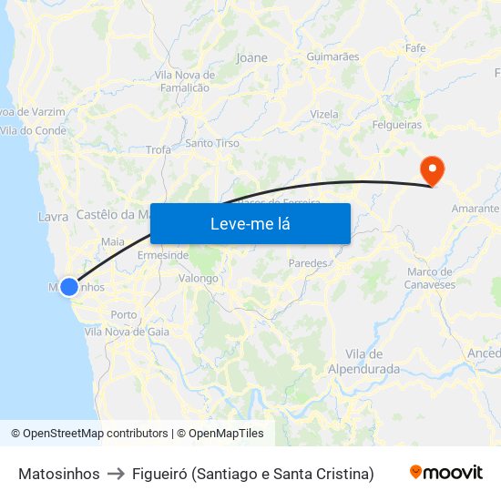 Matosinhos to Figueiró (Santiago e Santa Cristina) map