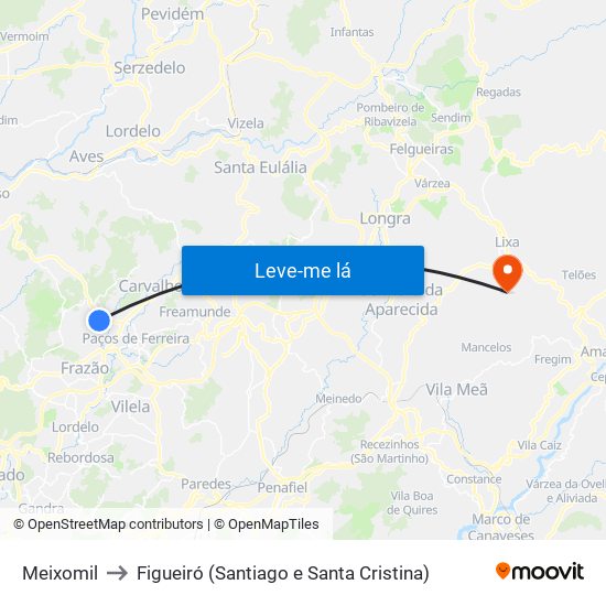 Meixomil to Figueiró (Santiago e Santa Cristina) map