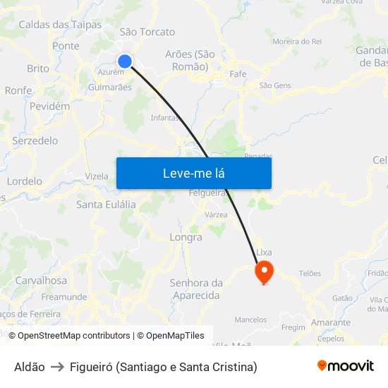 Aldão to Figueiró (Santiago e Santa Cristina) map