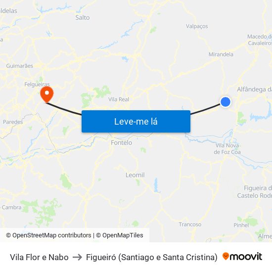 Vila Flor e Nabo to Figueiró (Santiago e Santa Cristina) map