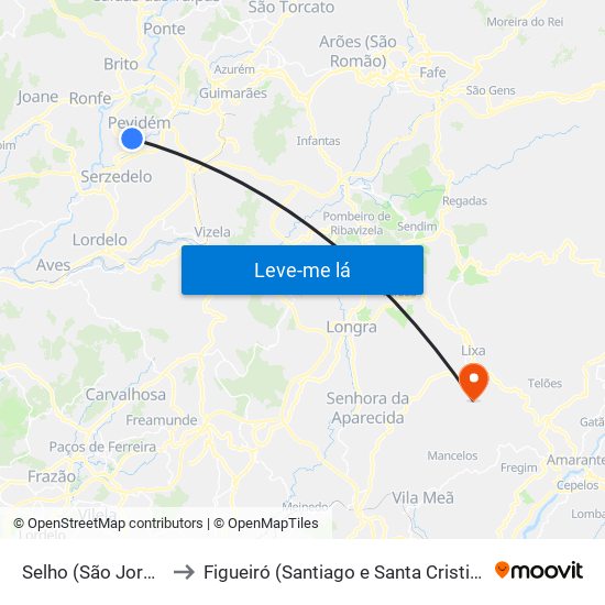 Selho (São Jorge) to Figueiró (Santiago e Santa Cristina) map
