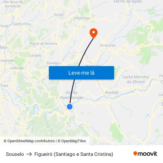 Souselo to Figueiró (Santiago e Santa Cristina) map