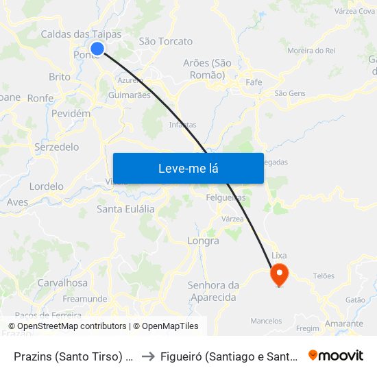 Prazins (Santo Tirso) e Corvite to Figueiró (Santiago e Santa Cristina) map