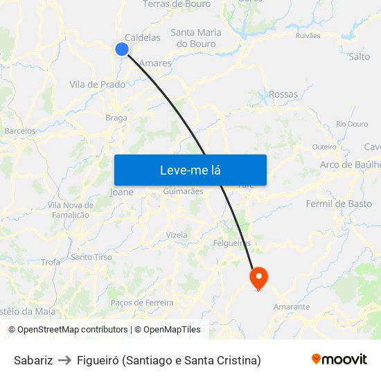 Sabariz to Figueiró (Santiago e Santa Cristina) map