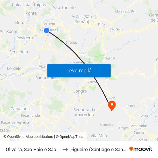 Oliveira, São Paio e São Sebastião to Figueiró (Santiago e Santa Cristina) map