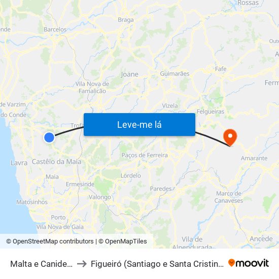 Malta e Canidelo to Figueiró (Santiago e Santa Cristina) map