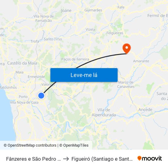 Fânzeres e São Pedro da Cova to Figueiró (Santiago e Santa Cristina) map