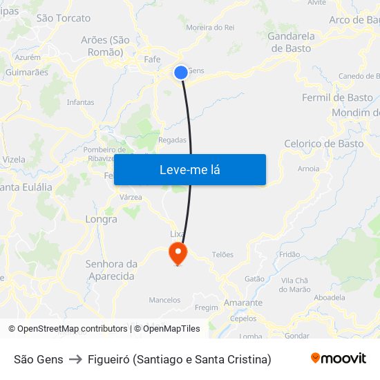 São Gens to Figueiró (Santiago e Santa Cristina) map