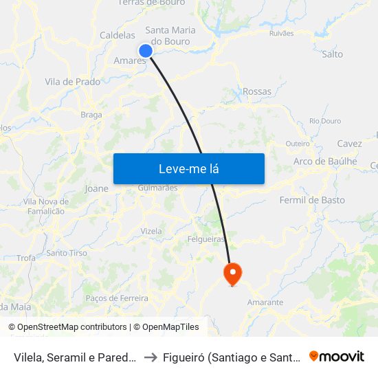 Vilela, Seramil e Paredes Secas to Figueiró (Santiago e Santa Cristina) map