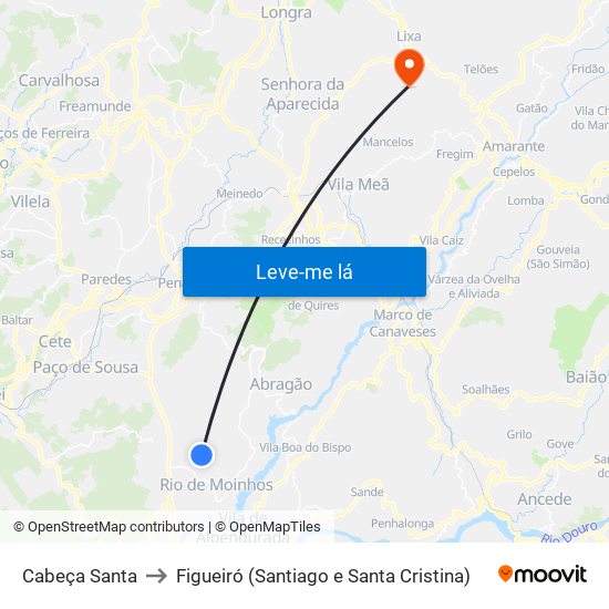 Cabeça Santa to Figueiró (Santiago e Santa Cristina) map