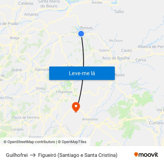 Guilhofrei to Figueiró (Santiago e Santa Cristina) map